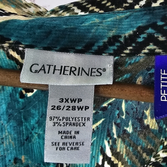 Catherines Shirt Womens 3X 26W 28W Green Blouse Button Up Long Sleeve Top - Picture 3 of 10